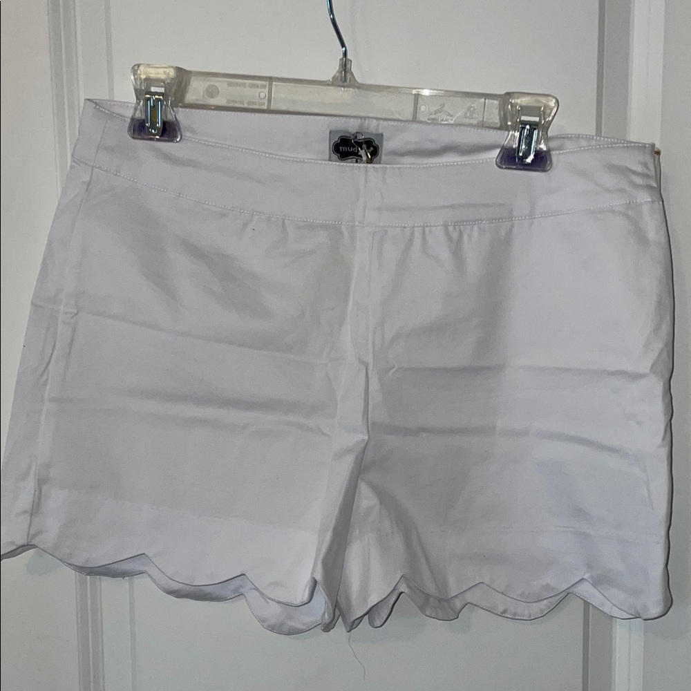 Mud Pie White Scalloped High Waist Shorts